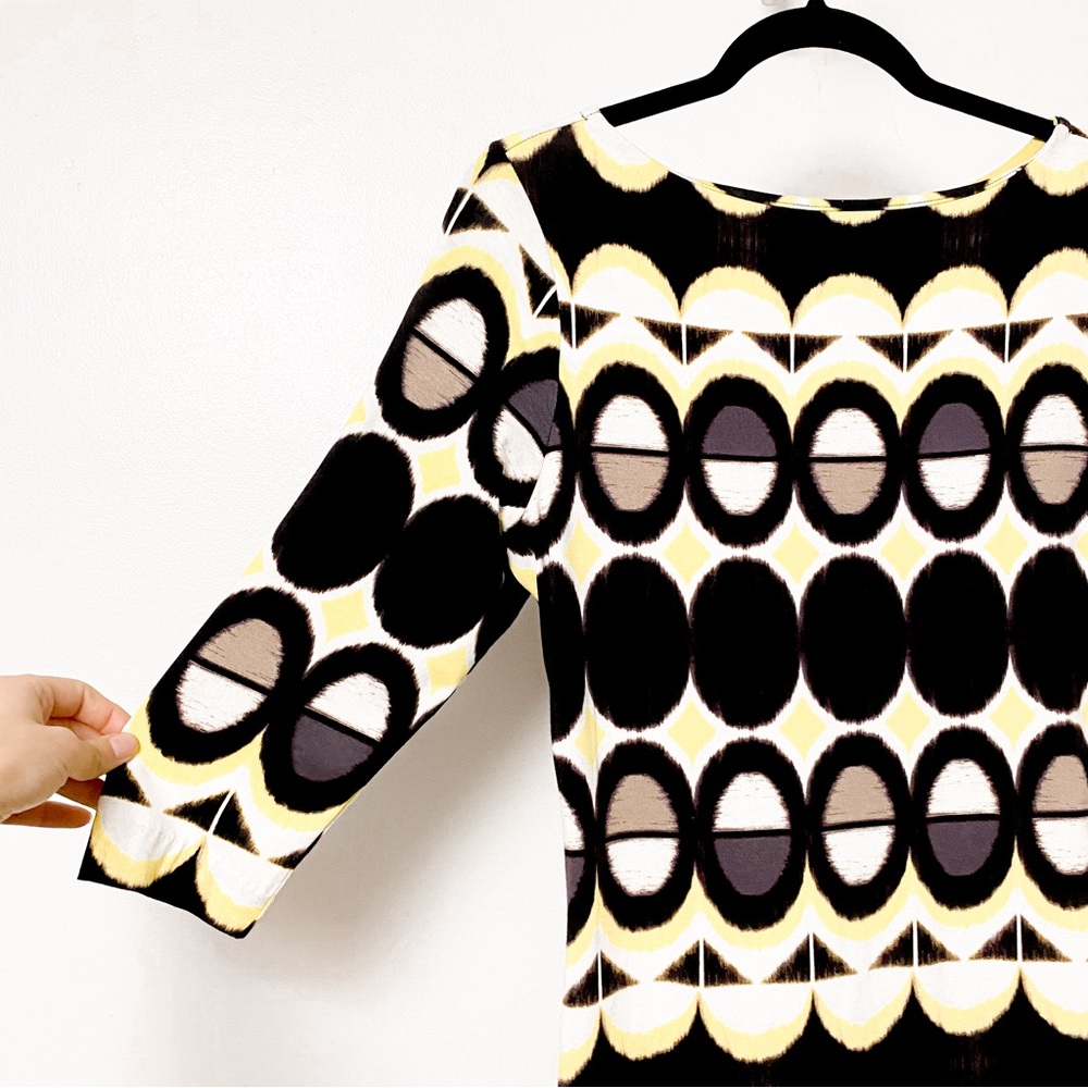 NWT Donna Ricco Pattern Spring Chic 3/4 Sleeve Midi Dress Black Yellow Small - Picture 4 of 7